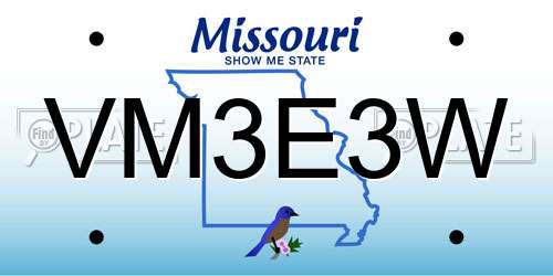 VM3E3W Missouri License Plate