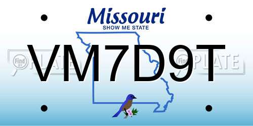 VM7D9T Missouri License Plate