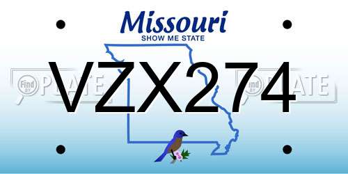 VZX274 Missouri License Plate