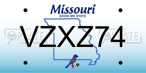 VZXZ74 Missouri License Plate