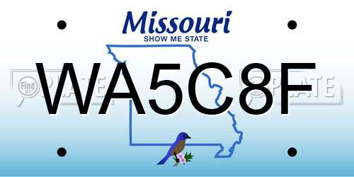 WA5C8F Missouri License Plate