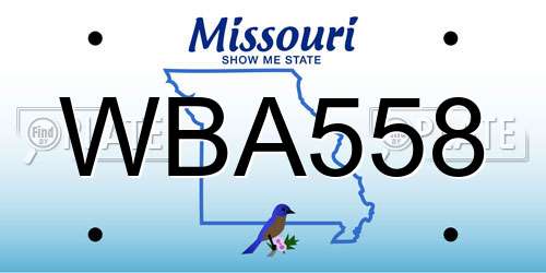 WBA558 Missouri License Plate