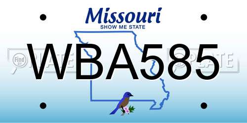 WBA585 Missouri License Plate