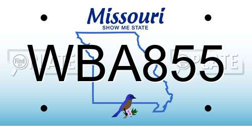 WBA855 Missouri License Plate