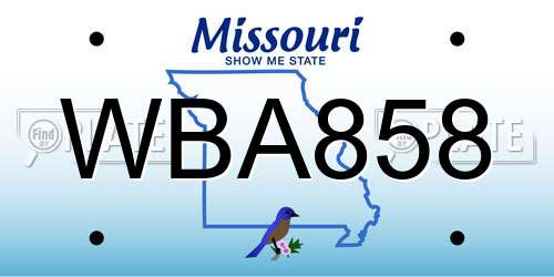 WBA858 Missouri License Plate