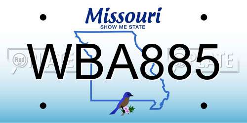 WBA885 Missouri License Plate