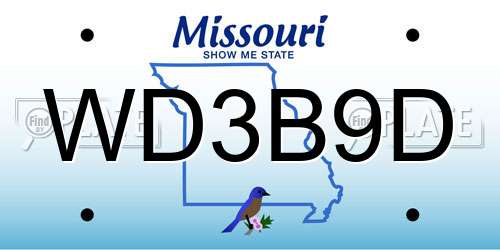 WD3B9D Missouri License Plate