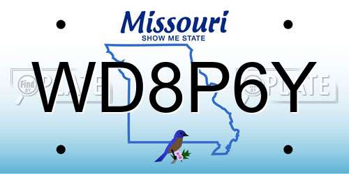 WD8P6Y Missouri License Plate
