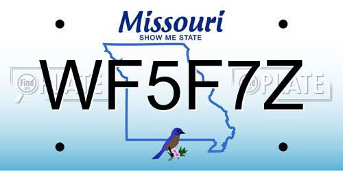 WF5F7Z Missouri License Plate