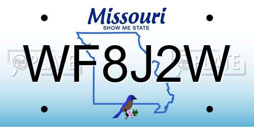 WF8J2W Missouri License Plate