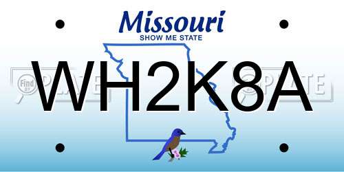 WH2K8A Missouri License Plate