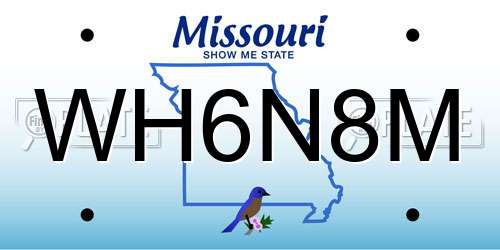 WH6N8M Missouri License Plate