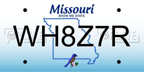 WH8Z7R Missouri License Plate