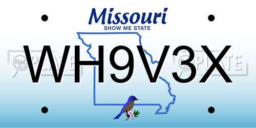 WH9V3X Missouri License Plate