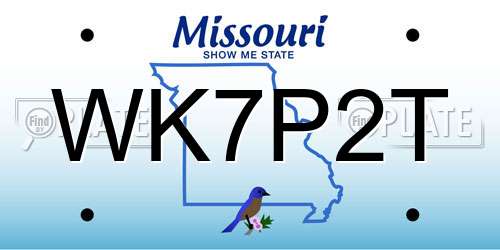 WK7P2T Missouri License Plate