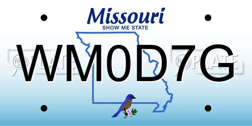 WM0D7G Missouri License Plate