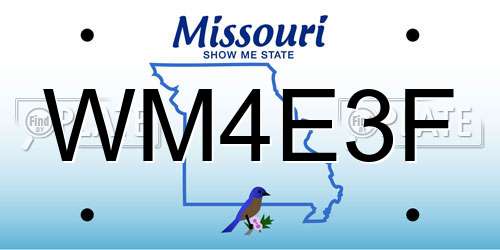 WM4E3F Missouri License Plate