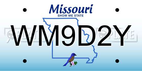 WM9D2Y Missouri License Plate
