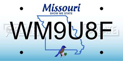 WM9U8F Missouri License Plate
