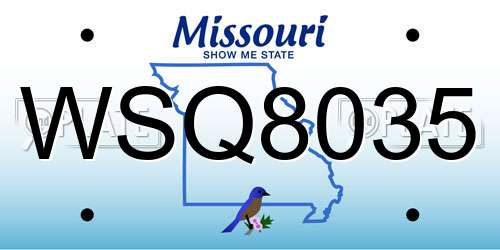 WSQ8035 Missouri License Plate
