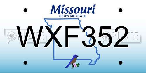 WXF352 Missouri License Plate