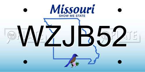 WZJB52 Missouri License Plate