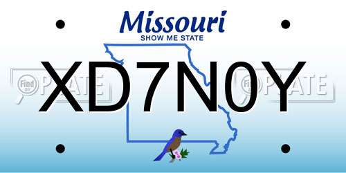 XD7N0Y Missouri License Plate