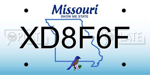 XD8F6F Missouri License Plate