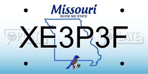 XE3P3F Missouri License Plate