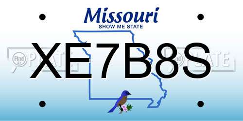 XE7B8S Missouri License Plate