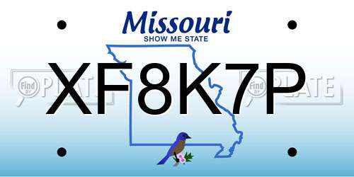 XF8K7P Missouri License Plate