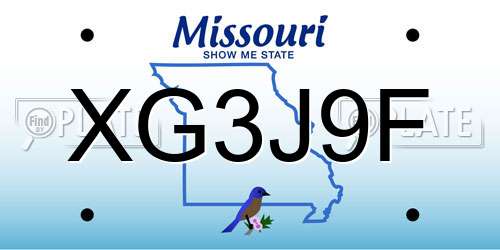 XG3J9F Missouri License Plate