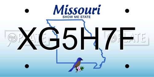 XG5H7F Missouri License Plate