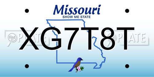 XG7T8T Missouri License Plate