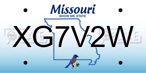 XG7V2W Missouri License Plate