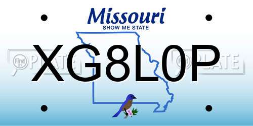XG8L0P Missouri License Plate