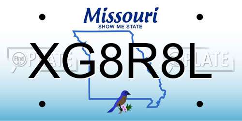 XG8R8L Missouri License Plate