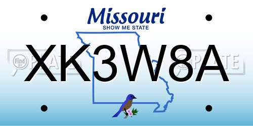 XK3W8A Missouri License Plate