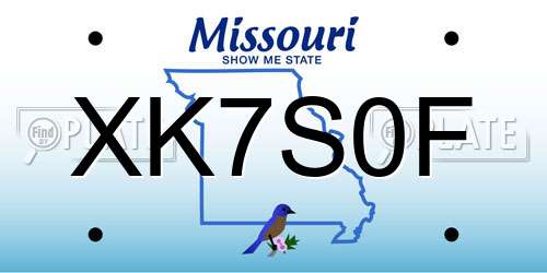 XK7S0F Missouri License Plate
