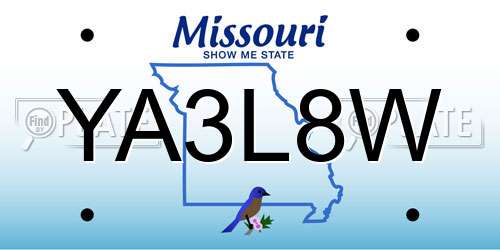 YA3L8W Missouri License Plate