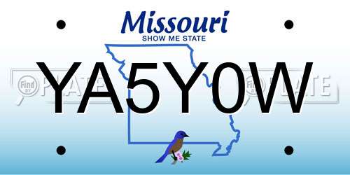 YA5Y0W Missouri License Plate