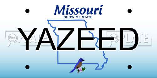 YAZEED Missouri License Plate