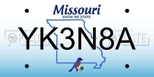 YK3N8A Missouri License Plate