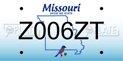 Z006ZT Missouri License Plate
