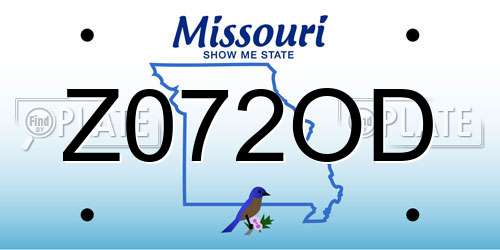 Z072OD Missouri License Plate