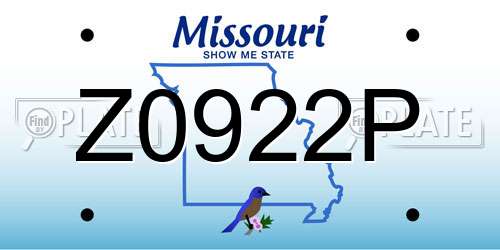 Z0922P Missouri License Plate
