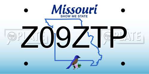 Z09ZTP Missouri License Plate
