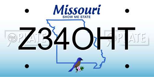 Z34OHT Missouri License Plate