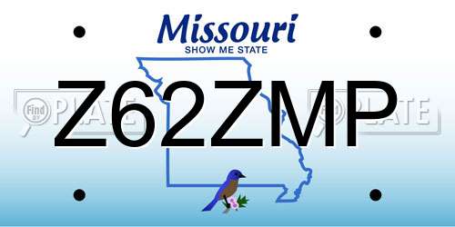 Z62ZMP Missouri License Plate
