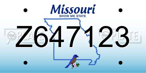 Z647123 Missouri License Plate